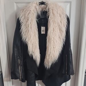 NWT The Limited Black Jacket with Removable Cream Teddy Collar